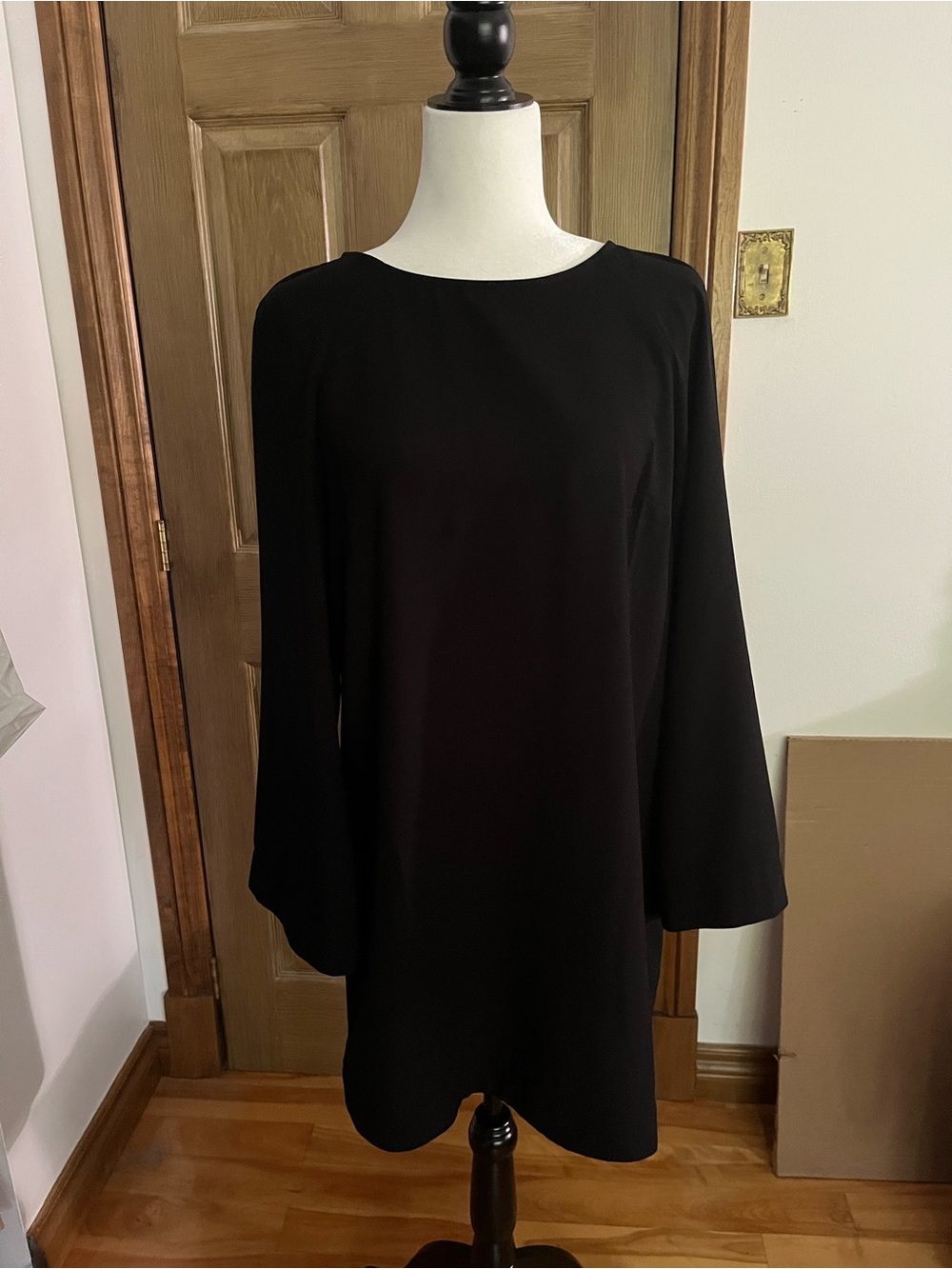 H&M Black Long-Sleeve Shift Dress with Flared Sleeves